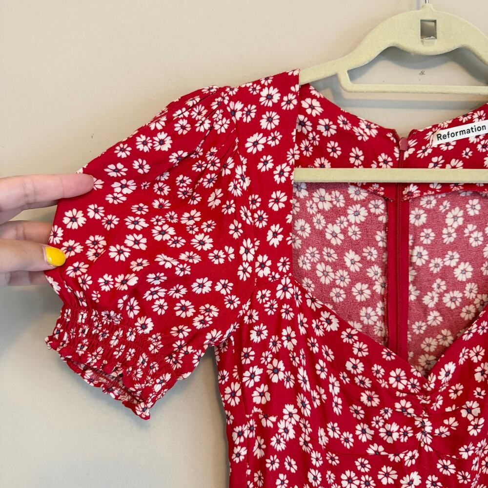 Reformation Floral Maxi Dress 4 Red Summer Cottagecore Prairie Feminine Romantic - Picture 5 of 8